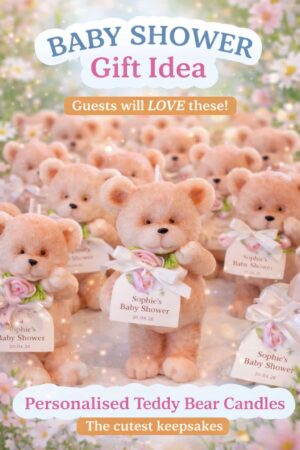 Teddy bear candle- Baby shower baptism gift idea- Customised- Scented